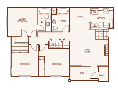 Floor plan for 3 beds, 2 baths, 1220 sqft